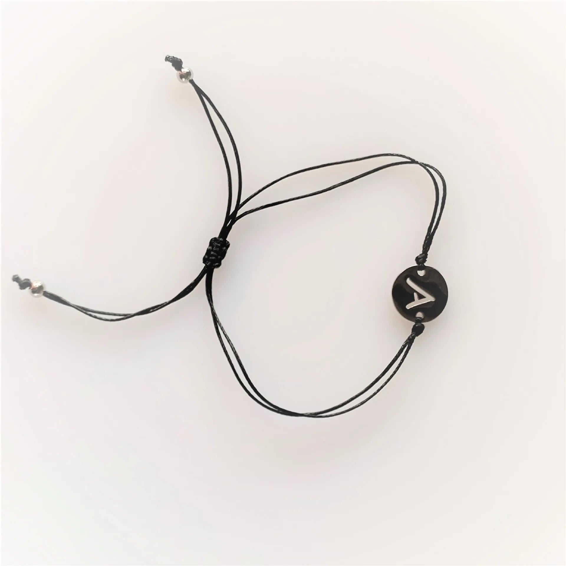 Custom Handmade Jewelry Adjustable Black Rope String Cord Bracelet Stainless Steel Alphabet Initial Letter Charm Card Bracelets