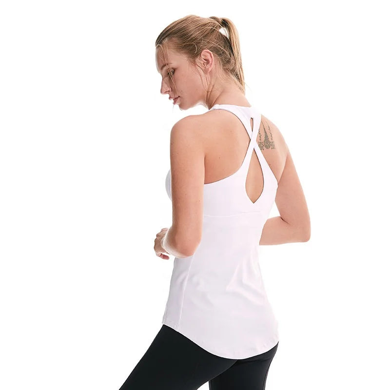 Women's Yoga Clothes With Chest Padded Vest Cross Back Yoga Top Fitness Training Clothes Gym Workout Fitness Tops