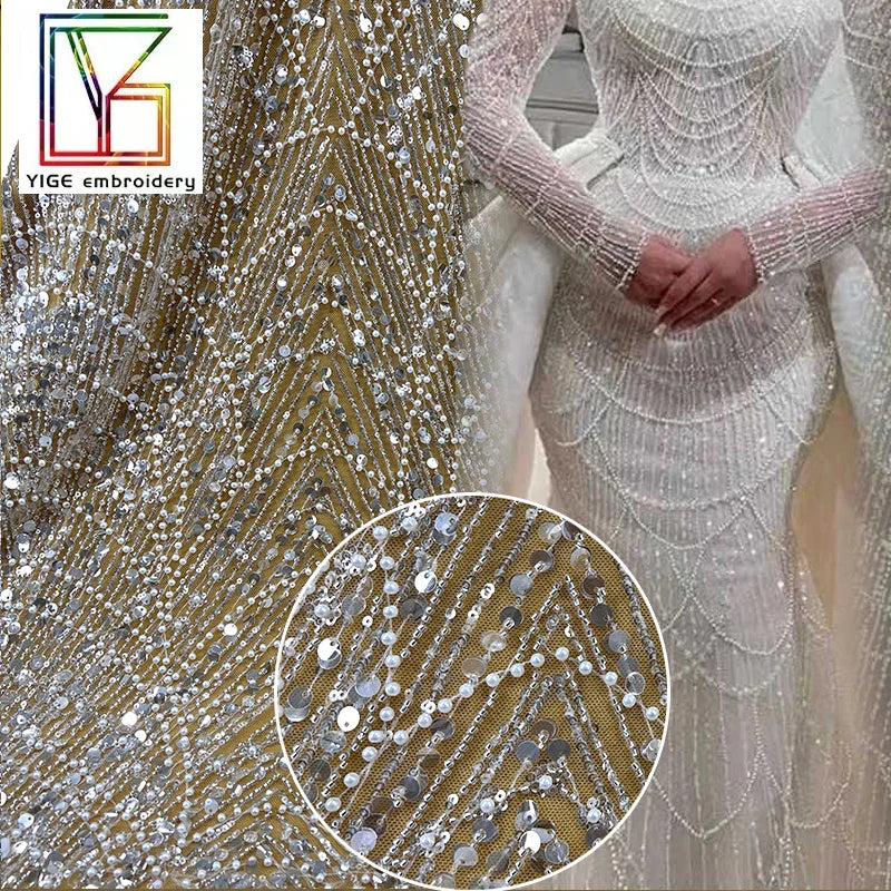 2023 Luxury Women Beaded Fabric Wedding Party Pearl Lace Materials African Embroidered Tulle Lace Fabric