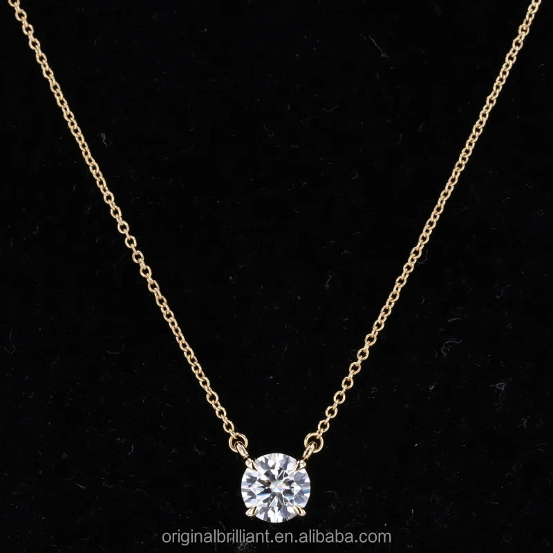 10K Sold Gold 5mm 0.5ct Round Brilliant Cut Moissanite Pendant Necklaces
