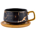 Supermarket New Design Fancy Gold Handle Marble Coffee Ceramic Mug with Wooden Lids