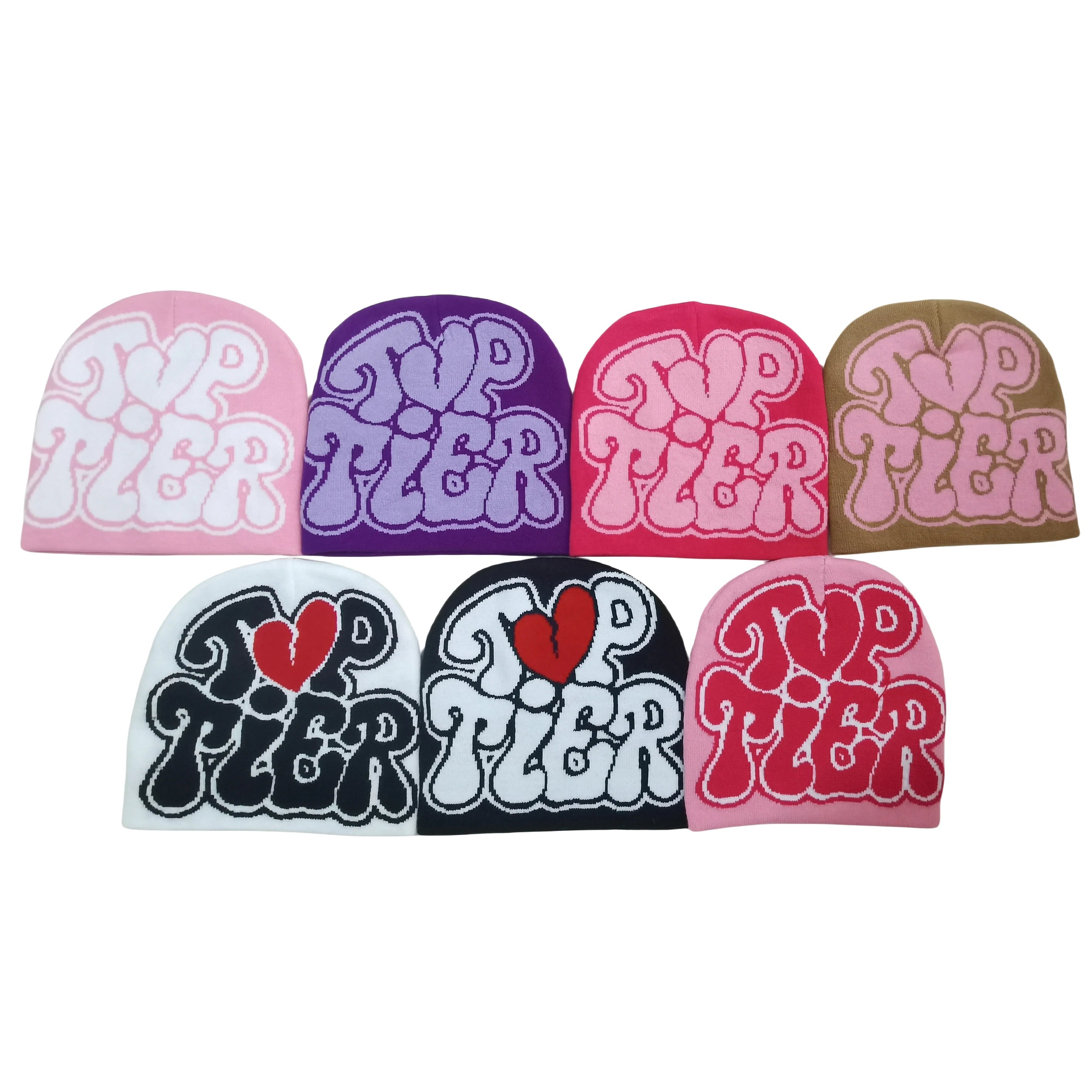 Wholesale Fashion Design Cold Caps Warm Y2K Big Letter Logo All Over Print Jacquard Knit Custom logo Knitted Beanie Hat