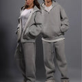Unisex Grey Zip-Up Hoodie and Jogging Tracksuit Breathable and Sustainable Fitness  Logo Sportswear for Adults for Autumn Season