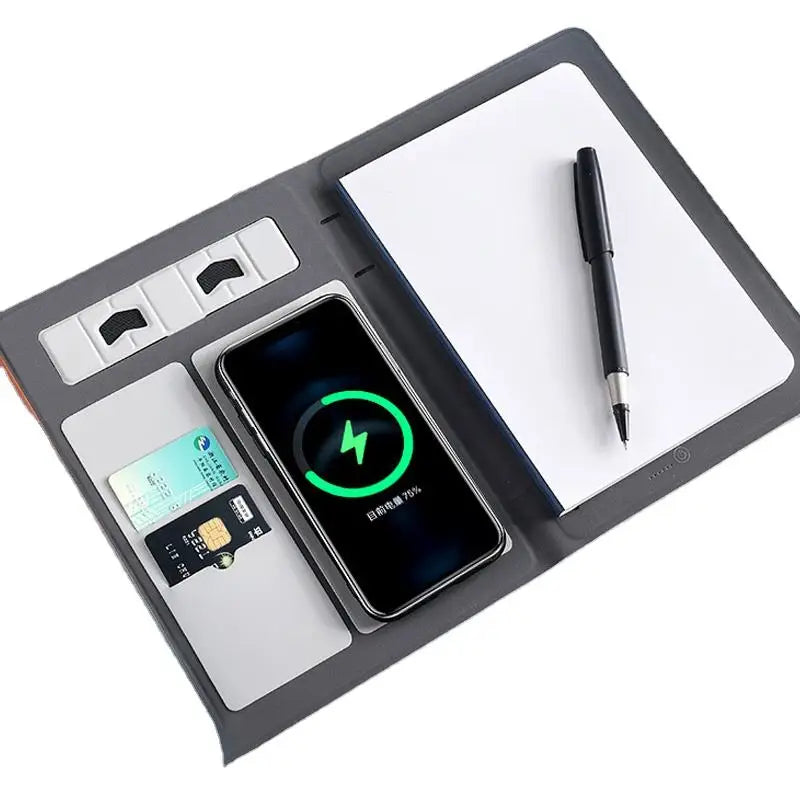 Custom Rechargeable Notebook Built-in 10000mah Power Bank Wireless Charging 80 Sheet Diary A6 A4 Business Office Spiral Design