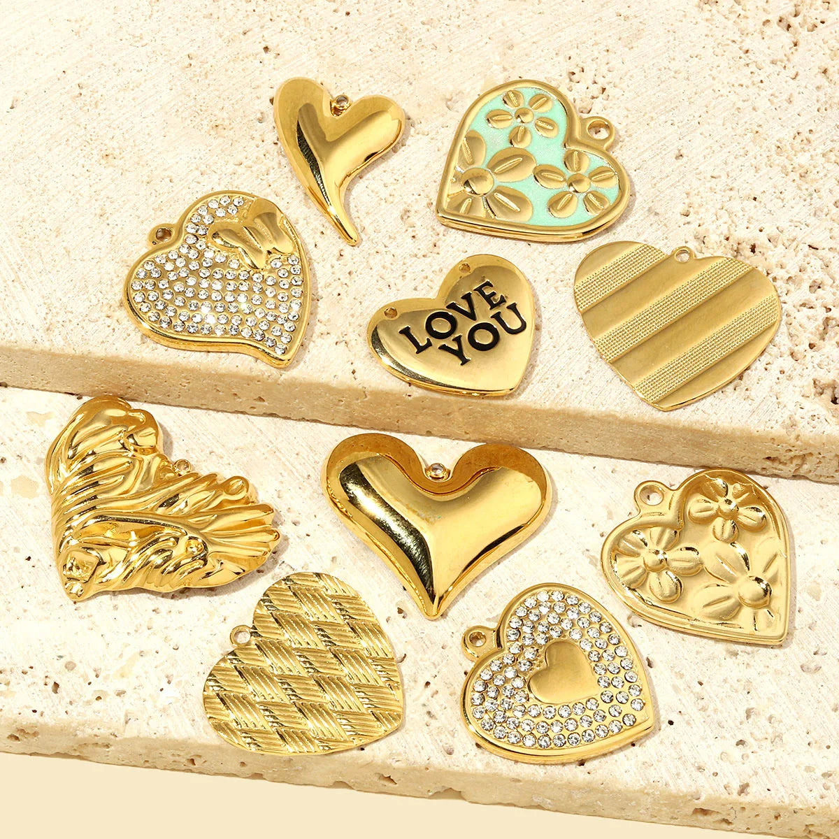 Beimai OEM Charms For Jewelry Making Luxury Diamond Heart Waterproof Stainless Steel DIY Pendant Jewelry Accessories