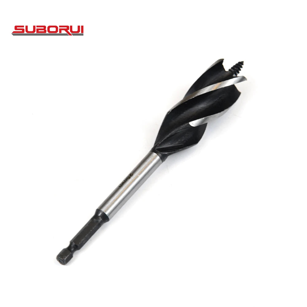 SUBORUI High Carbon Steel Hand Electric Drill Bit Hex Shank Four Flutes Four Spurs Wood Auger Drill Bit Black Oxide Drilling