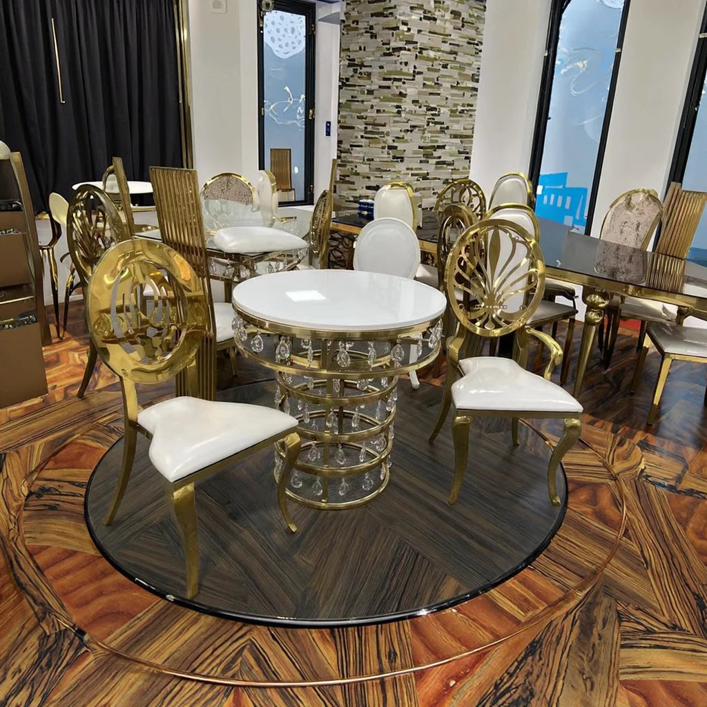 Modern Luxury Gold Hotel Dining Chair High Back Velvet Cushion New Model for Outdoor Weddings for Banquets New Stainless Steel