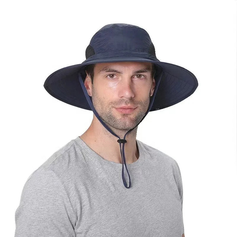 2025 Unisex Sun Hat UPF50+ Outdoor Fast Dry Nylon Mesh Wide Brim Bucket Foldable Waterproof Custom Logo Fishing Hat