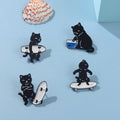 High Quality Anime White  Black Cat Lapel Pin  Sport Cat Shape Pin Badge Cute Skateboard Cat Pins