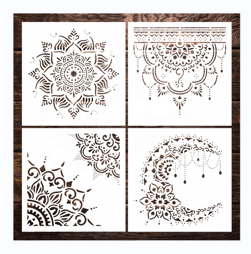 4 Pcs Mandala Dot Painting Templates Reusable PET & Plastic Stencils for DIY Art Scrapbook