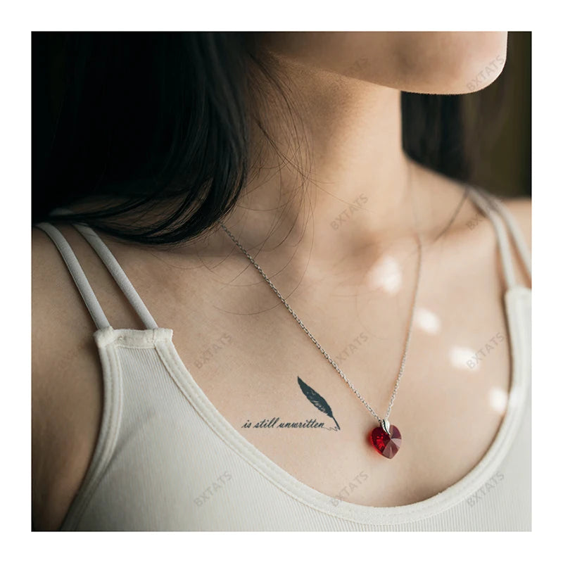 BXTAT Semi-Permanent Blue Tattoo Stickers Genipa Juice-Inspired Writing Text Plumage Pen Dagger Gun Heart Beat Paper White Body