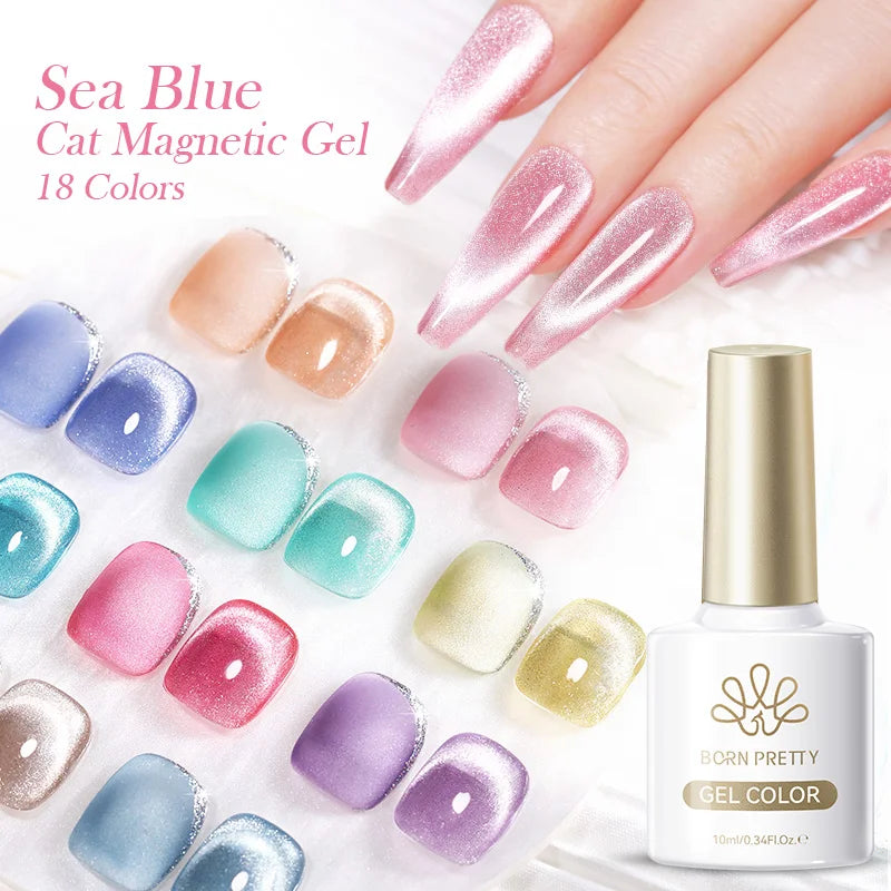 BORN PRETTY Professional Cateye UV Gel Colors Long Lasting Sea Blue Cat Eye Magnetic Gel Nail Polish for Nail Salon and Spa