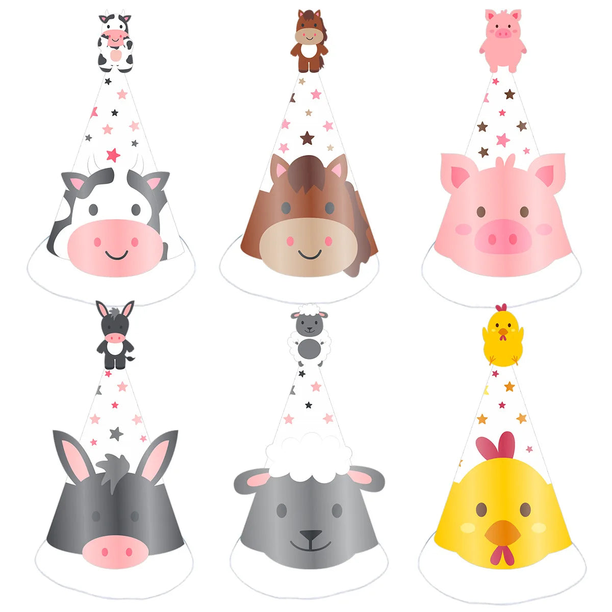 Children's Birthday Party Decoration Birthday Hat Farm Animal Theme Cartoon Chicken Cow Party Hat Party Costume Photo Prop