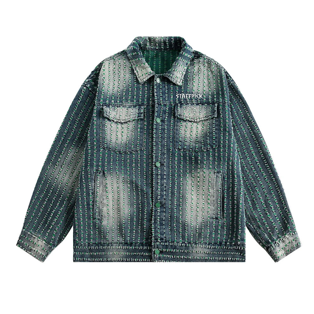 OEM Custom Design Vintage Washing Zip Cracked Worn Effect Stand Collar High Street Plus Size Brush Distressed Men 100% Cotton