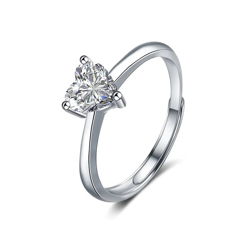 Wholesale Adjustable 925 Sterling Silver Moissanite Heart Ring for Women Jewelry Product