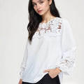 Women's Fashion Street Solid Color Hollow Long Sleeve Shirt Women Clothes Casual Linen Blouse