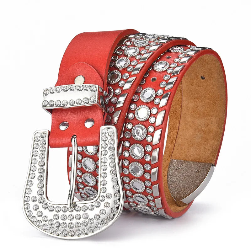 Alloy Buckle Bling Bling Crystal Cowboy Rhinestones Leather Belt 115cm Width 3.8CM New Design for Stylish Jeans