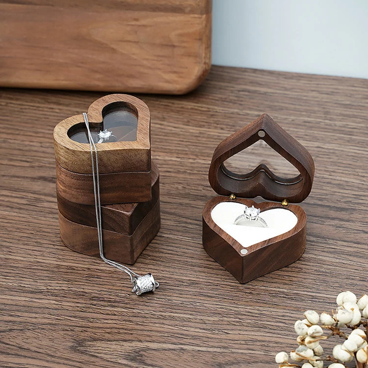 G2245 Custom Logo Wholesale Packaging Double Sling Rings Wooden Wedding Box Engagement Storage Wood Ring Jewelry Boxes