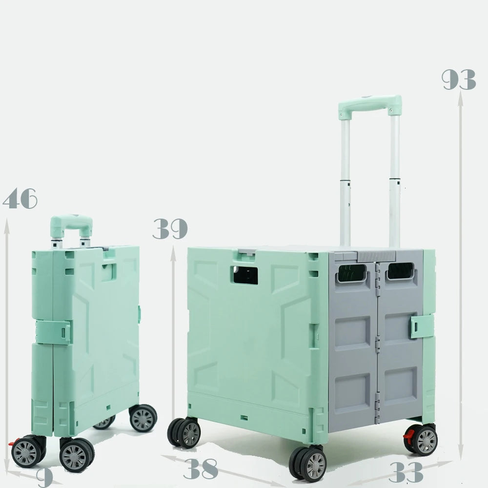 Wholesale Eight-wheel Supermarket Trolley Multipurpose Folding Plastic Grocery Mini Foldable Shopping Cart