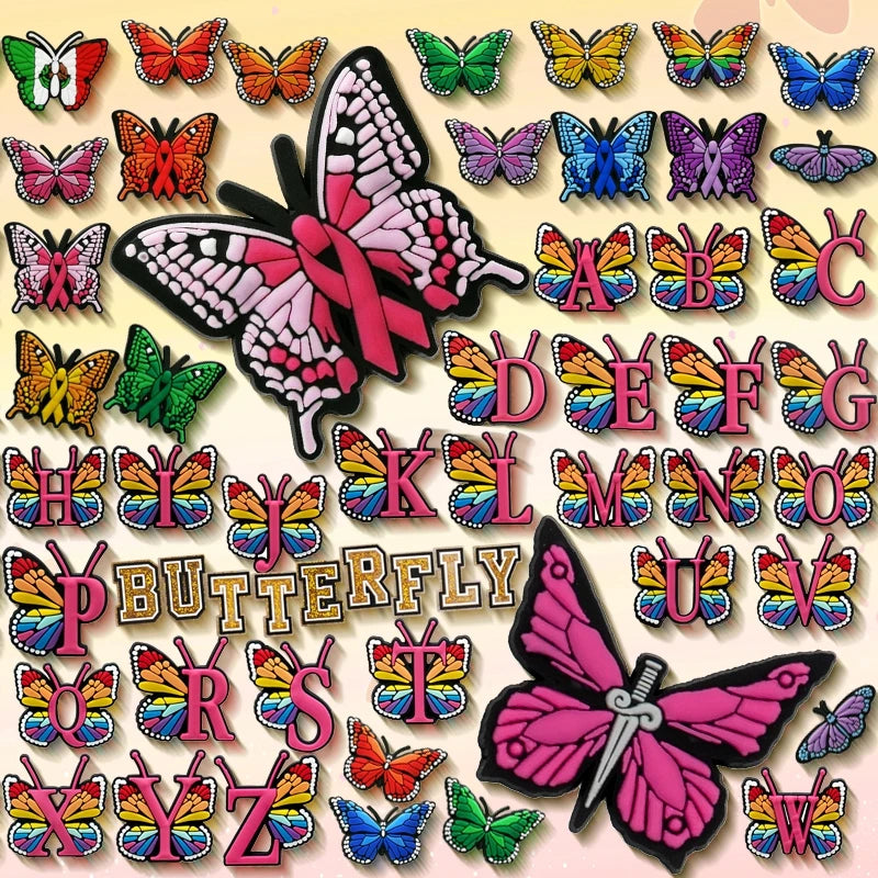 Designer Butterfly Shoe Charms Cute Cartoon Decorations Custom Letter Charm Soft PVC Rubber Bulk Drinking for Shoe Decorations