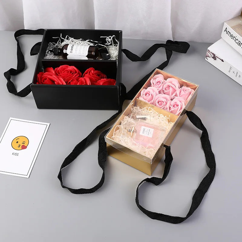 2024 New Gift Box Square Portable Birthday Preserved Flower Packaging Box with Transparent Cover