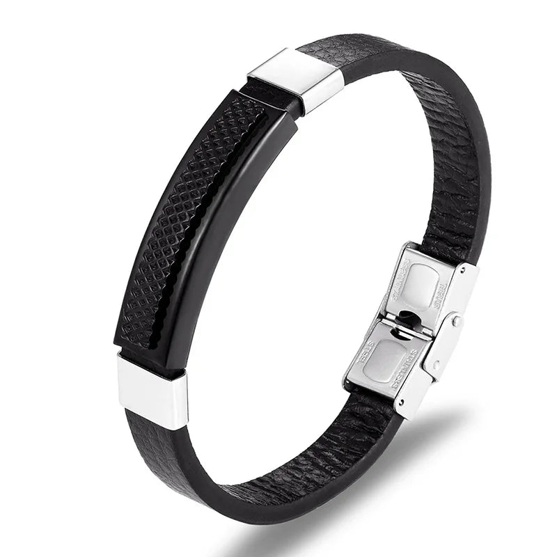 Rope Stainless Steel  Men's Fashion Jewelry Bracelets & Bangles Braided Black Leather Bracelet