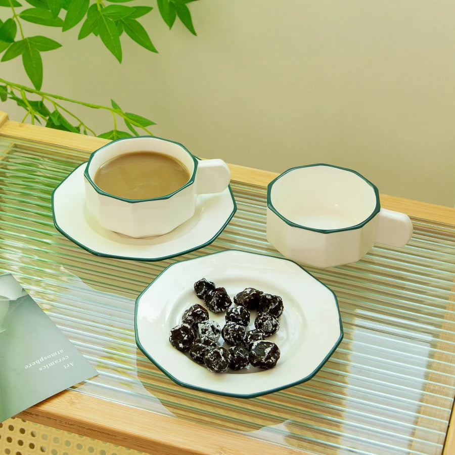 Modern White Ceramic Coffee Mug and Saucer Set Wholesale Custom logo Pottery Cups for Espresso