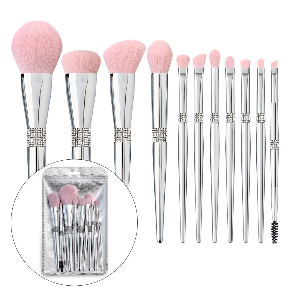 Private Label 11 Pcs Silver Color Crystal Handle Makeup Brush