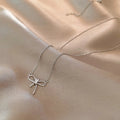 Simple Design Stainless Steel Cz Bowknot Necklace Cubic Zircon Bowknoe Pendant Necklace for Women Jewelry