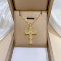 Trendy Jewelry Stainless Steel Lip Chain Binding Cross Necklace Iced Out Cubic Zircon Gold Cross Choker Necklace for Lady