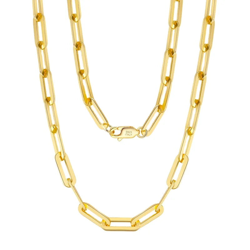 Fashion 14K 18K Gold Plated 925  Sterling Silver Paper Clip NecklaceItalian Paper Clip Handmade Collana  Chain for Women Jewel