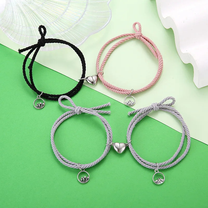 2Pcs Mountain Sea Couple Magnetic Attraction Bracelet Men and Women Friendship Couples Gift Jewelry Magnetic Heart Bracelets