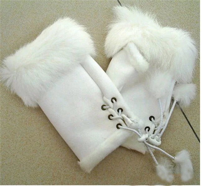 Selling Women Real Rabbit Fur Hand Wrist Warmer Fingerless Gloves Winter Gloves Fashion Half Finger Gloves with 19 Colors