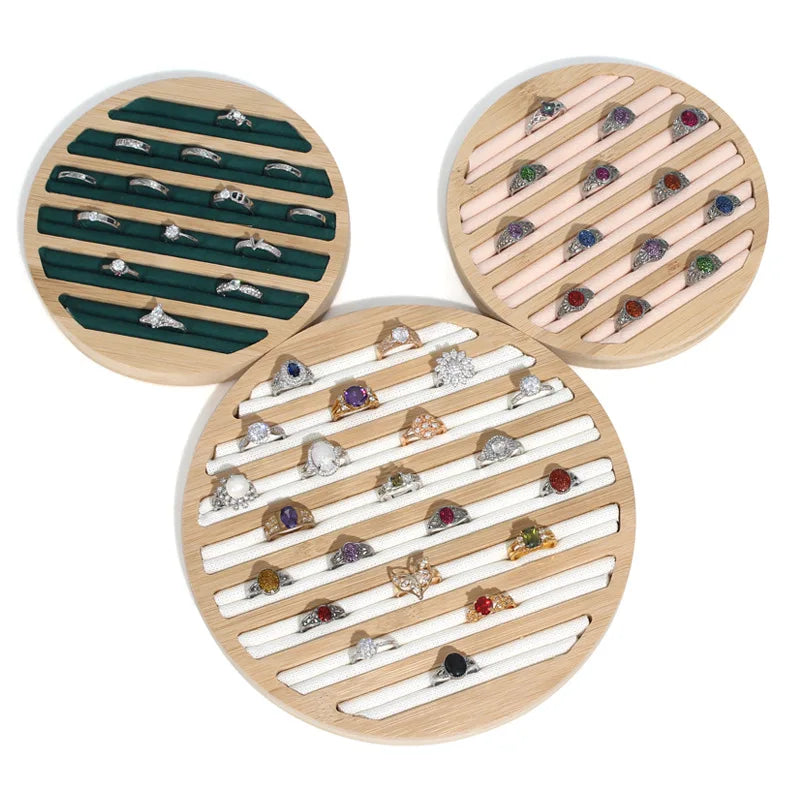 Round Storage Jewelry Ring Display Tray Holder Ring Stand Bamboo Wood Ring Display Tray