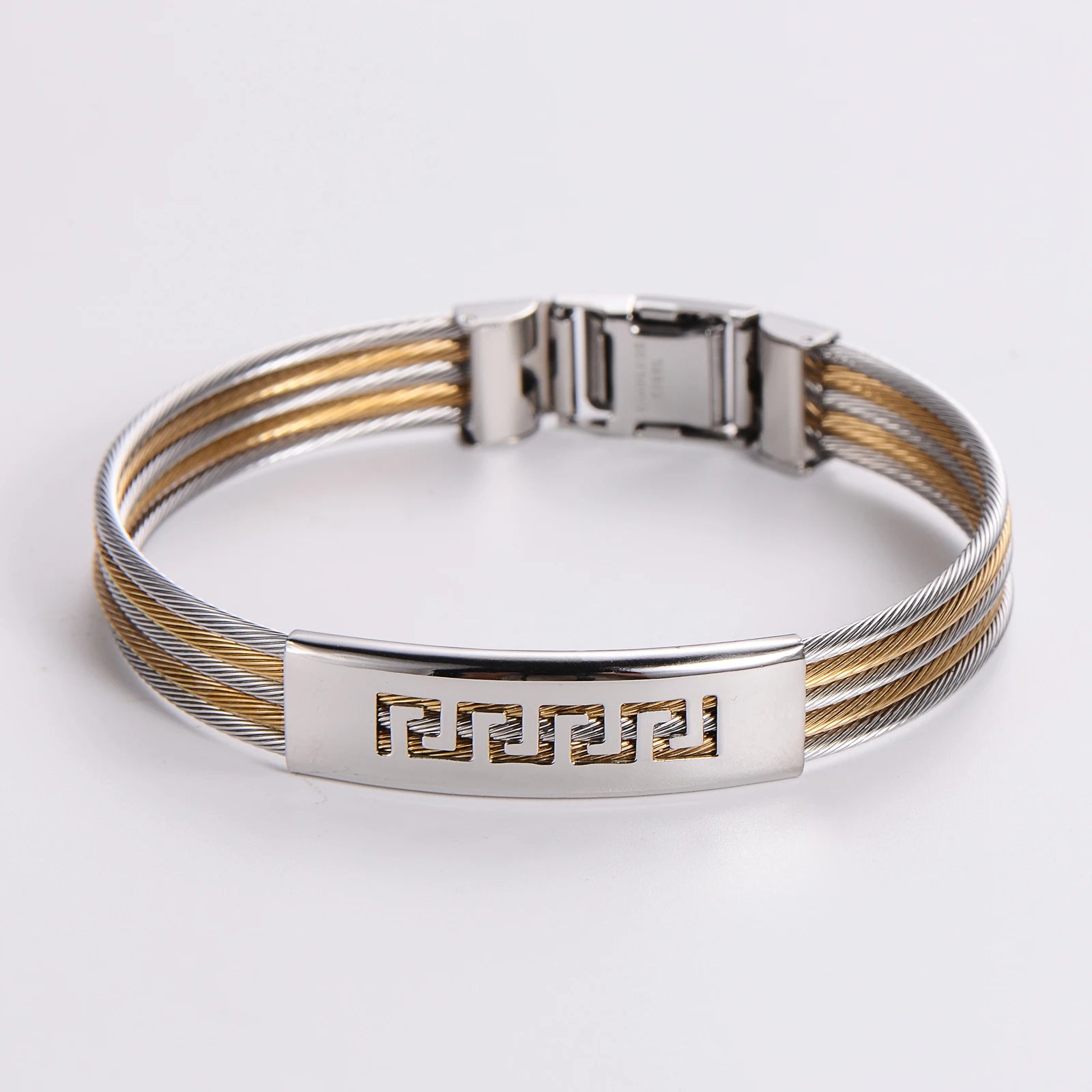 ORDRM Stainless Steel Twisted Cable Silver and Gold Men Bracelet