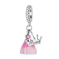 Fashion 925 Sterling Silver Pink Dress Crown Princess Charm Bead Pendant Fit Bracelet Necklace for Women Jewelry SCC2203