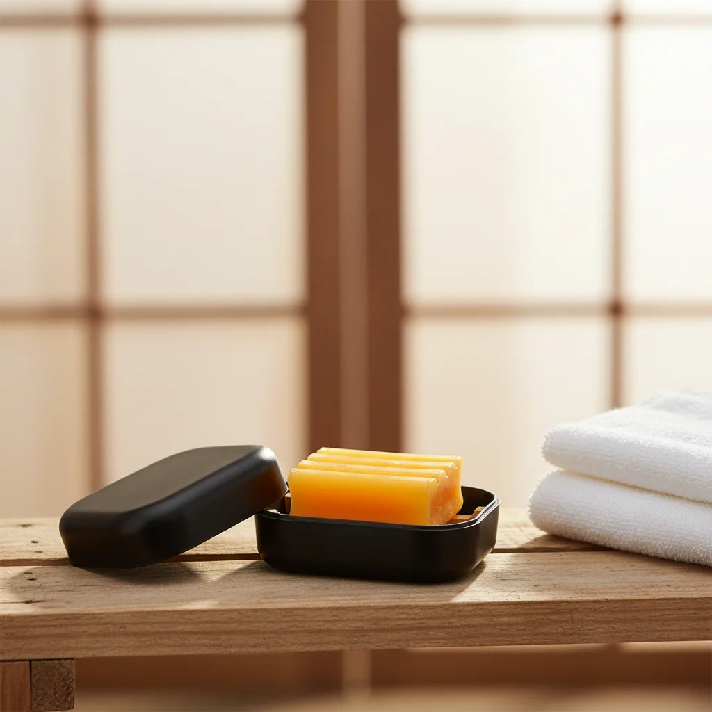 Organic Bamboo Fiber Eco-Friendly Square Soap Holder with Strainer Lid Modern Luxury Design for Bathroom Use