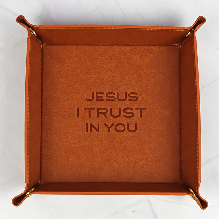 Practical Custom Logo Storage Office Items Wallet Keys Coins Perfume Gold Snap Leather Tray