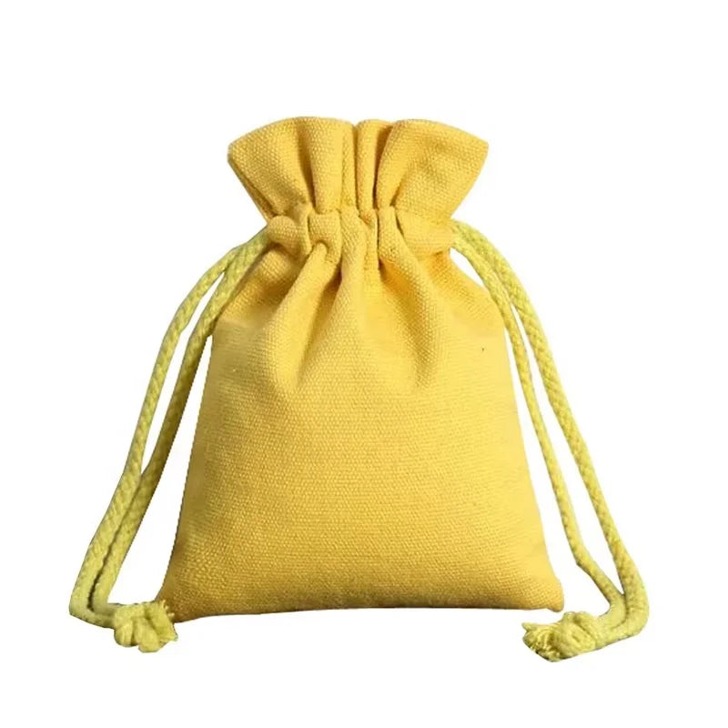 Custom Logo Organic Blank Cotton Drawstring Bags Yellow Premium Linen Packaging Canvas Material