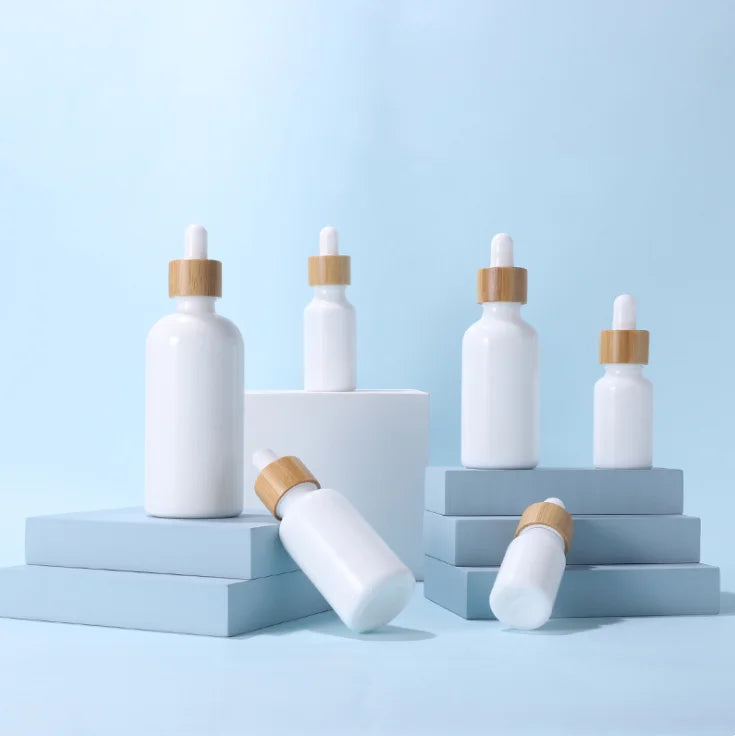 Bamboo Containers 10ml 15ml 30ml 50ml 100ml White Nail Polish Oil Dropper Glass Bottle Cosmetic Packaging