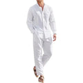 Good Quality Solid Color Mens Outfits Casual Linen Long Sleeve Shirt and Long Pant Two Pieces Set