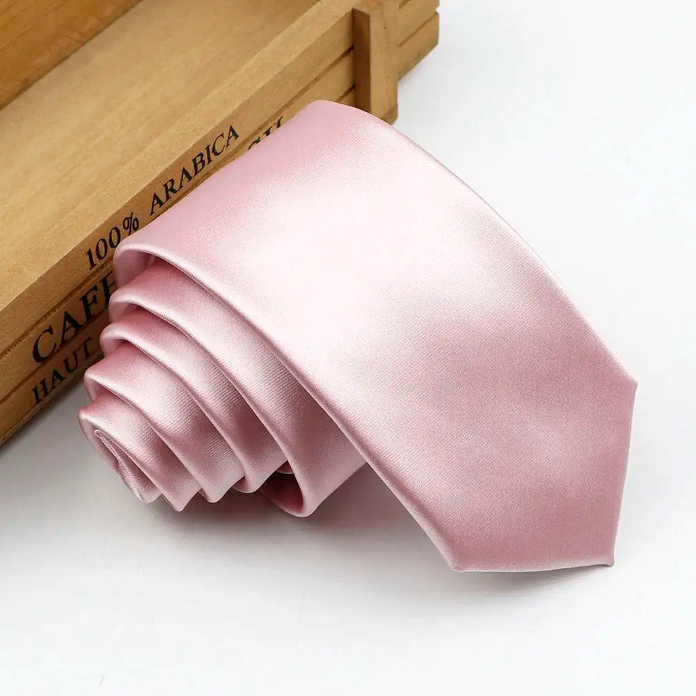 Mens Accessories Wedding Party 6cm Polyester Neck Ties Gravatas Solid Color Skinny Satin Plain Necktie