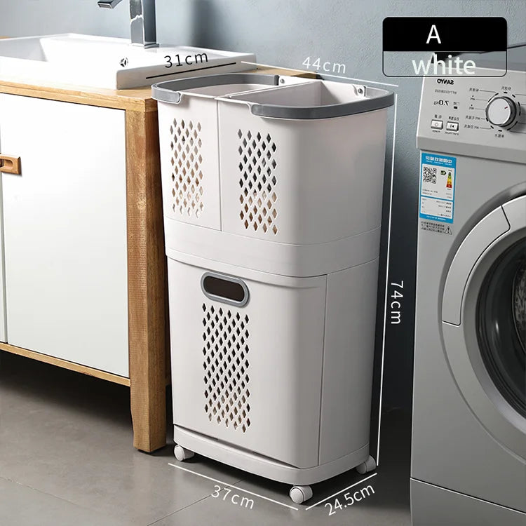 Xing You Double-Tiered Rolling Plastic Laundry Storage Basket New Design Bathroom Organizer & Rack for Home & Office Use