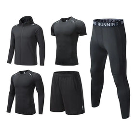 5 Piece Sportswear Athletic Coat Long Short Sleeve Tops Shorts Pants Gym Workout Running Riding Hiking Yoga Sets for Men