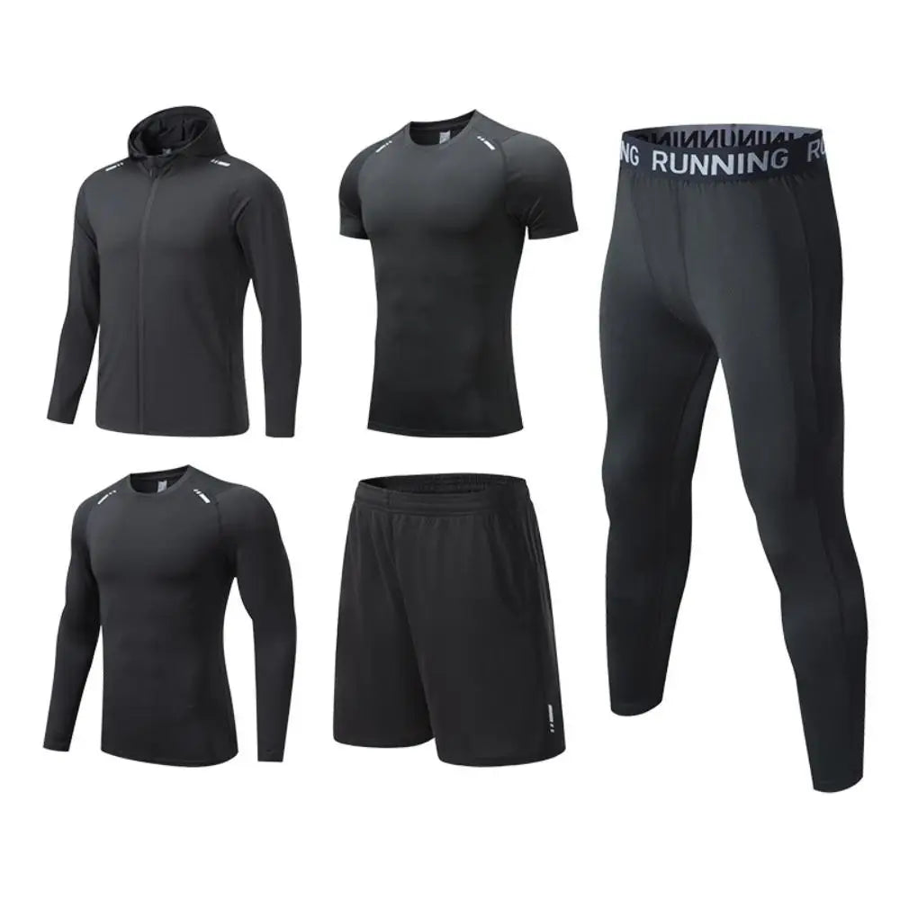 5 Piece Sportswear Athletic Coat Long Short Sleeve Tops Shorts Pants Gym Workout Running Riding Hiking Yoga Sets for Men