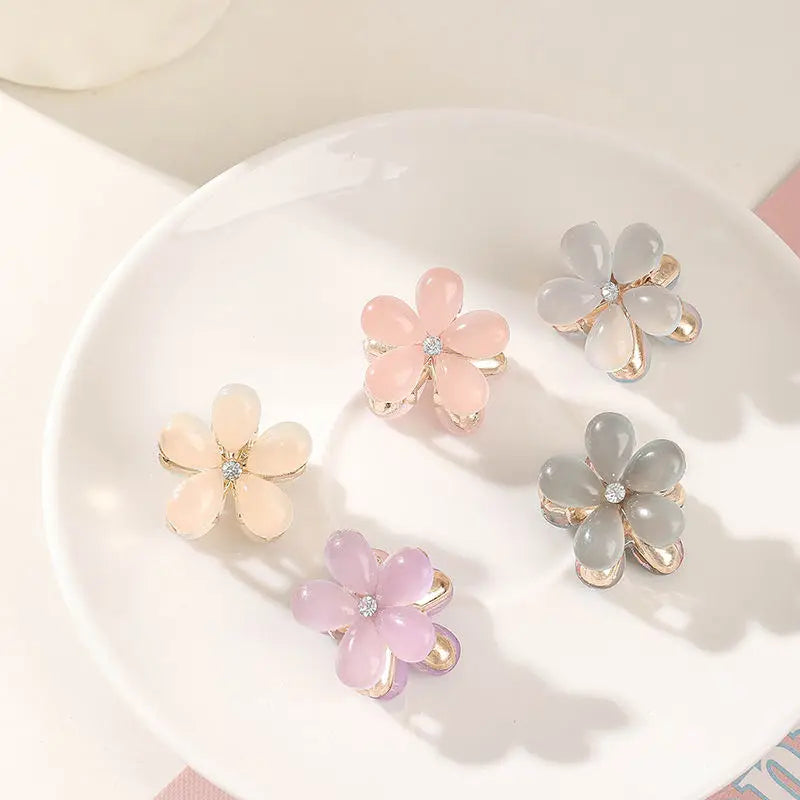 Korea Flower Candy Color Small Metal Hair Claw Exquisite Multicolour Mini Side Bangs Rhinestone Hair Clip Sweet Haarklammer