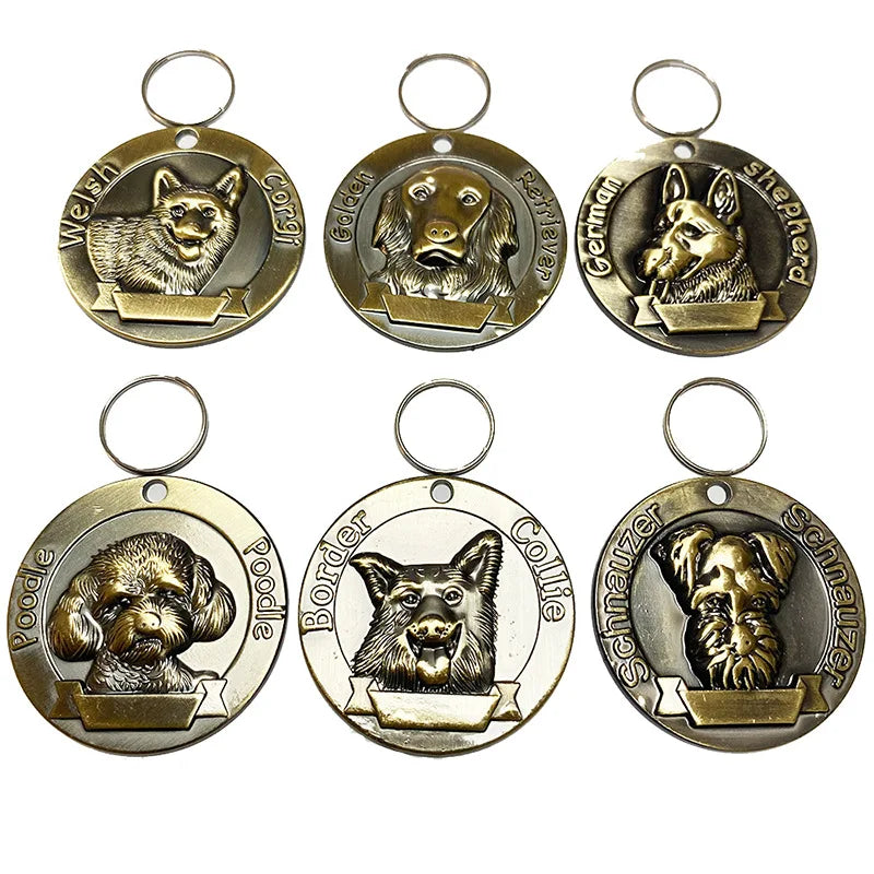 Factory Spot Bronze Dog Tag Three-dimensional Relief Engraved Pet Tag Anti Loss Identity Dog Tags With Chain