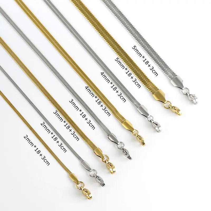 Custom LOGO 14K 18k Gold Plated Stainless Steel Minimalist 2mm 3mm 4mm 5mm Herringbone Snake Chain Anklet Bracelets for Women