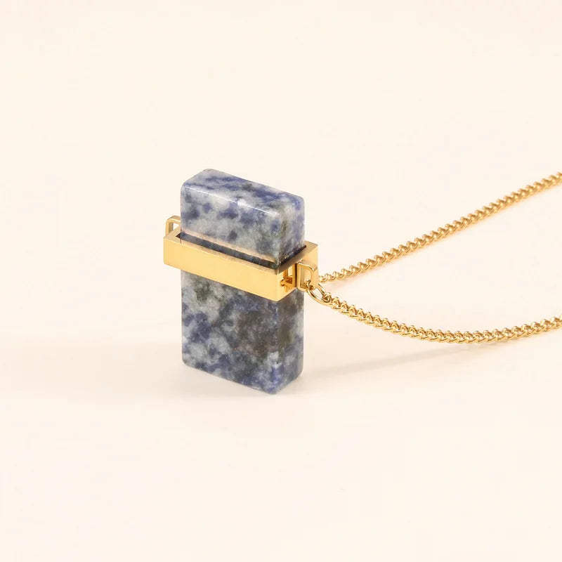 Personalized Custom Wholesale Pure Stainless Steel Waterproof Natural Rectangular Lapis Lazuli Pendant Necklace
