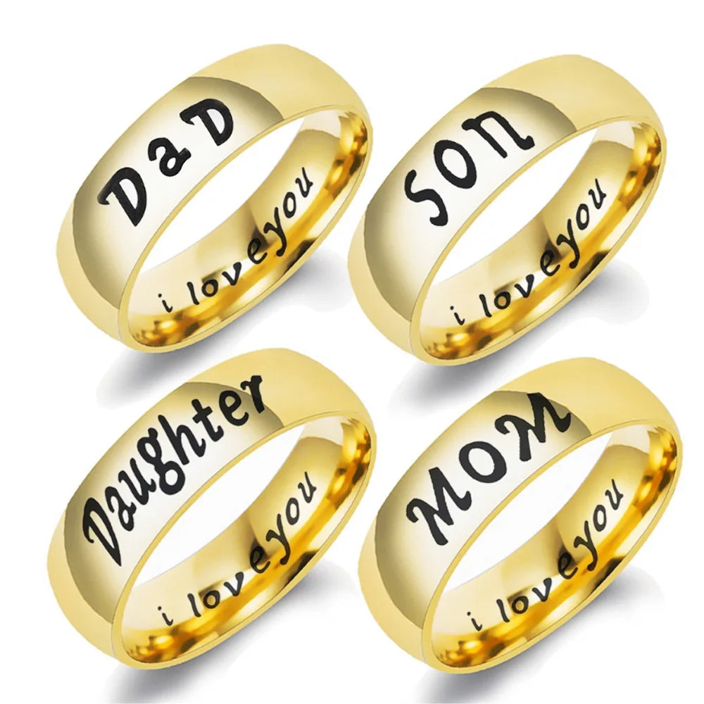 SC New Style Fashion Family Finger Rings Trendy Stainless Steel Rings Simple Luv Dad Mom Daughter Son Rings for Women Men